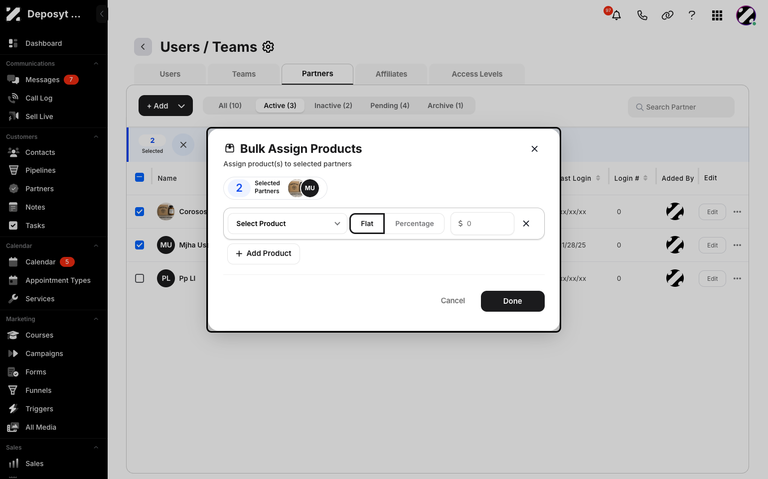 Step 12: From here, you can select the product, choose either Flat or Percentage, and enter the rate. Click Done when finished.
