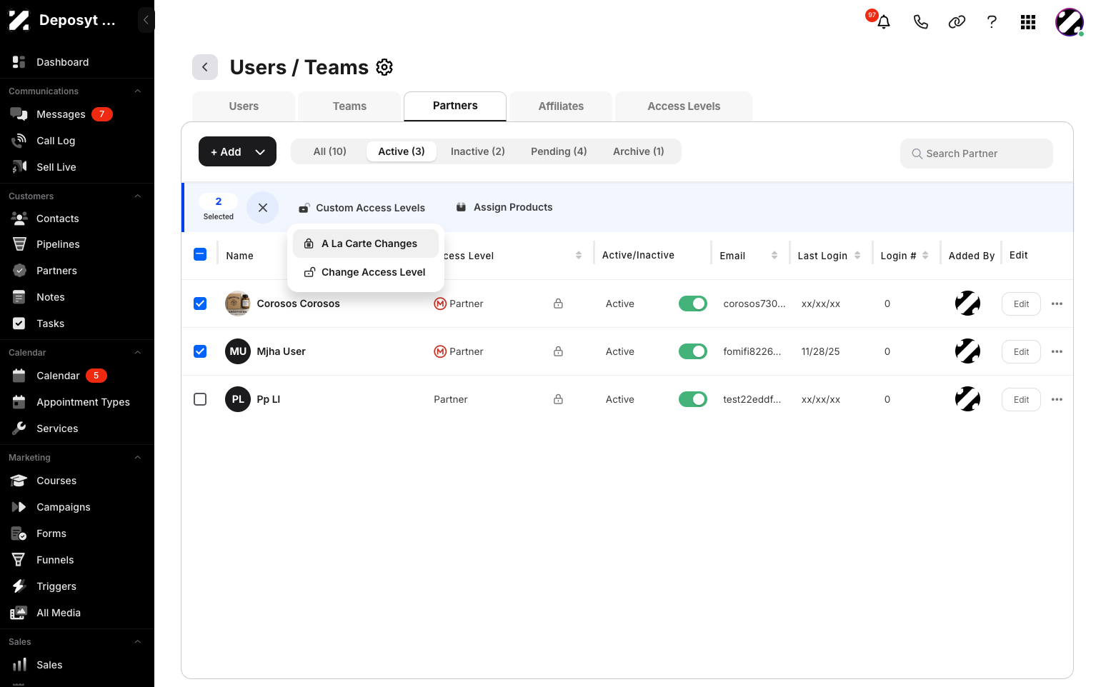 Step 7: There are two ways to customize the access level: A La Carte Changes or by simply selecting a pre-made access level. Click on A La Carte Changes.