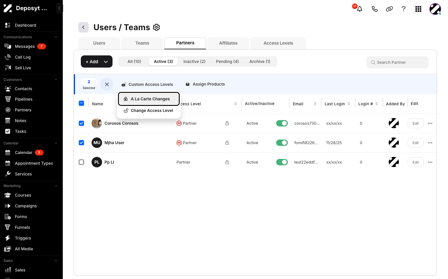 Step 7: There are two ways to customize the access level: A La Carte Changes or by simply selecting a pre-made access level. Click on A La Carte Changes.