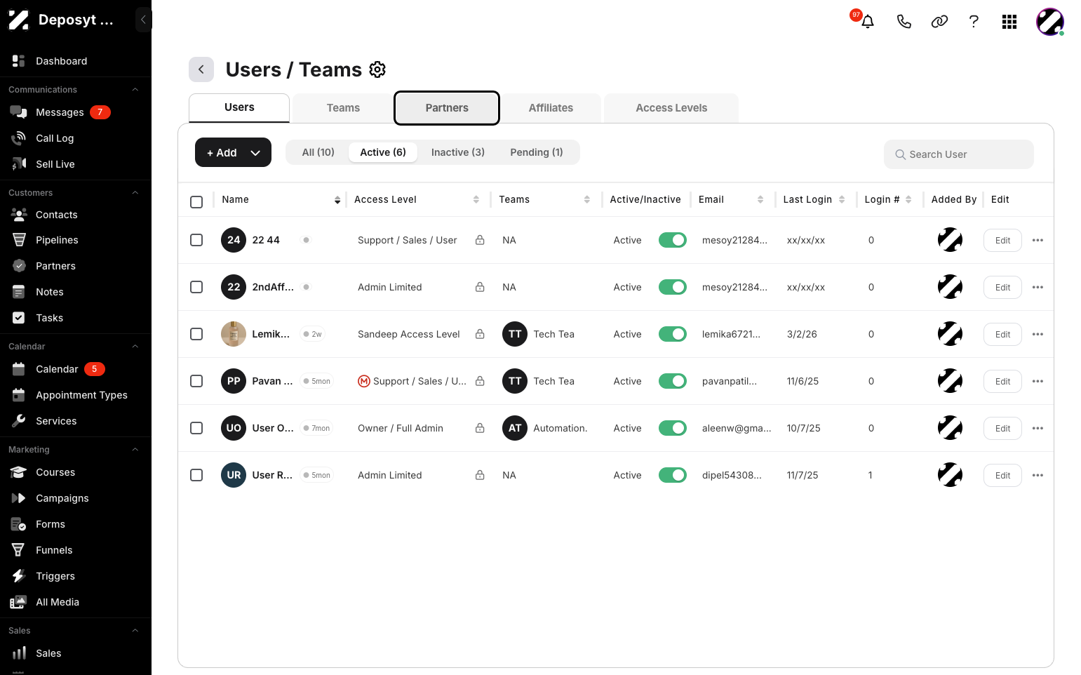 Step 4: Click on the Partners tab to view and manage the Partners section.
