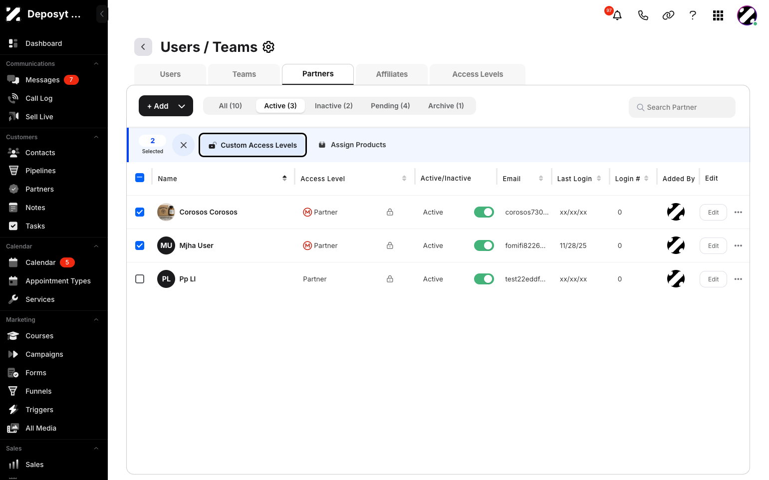 Step 6: Additional options will appear. You can customize the access levels or Assign Products. Click Custom Access Levels