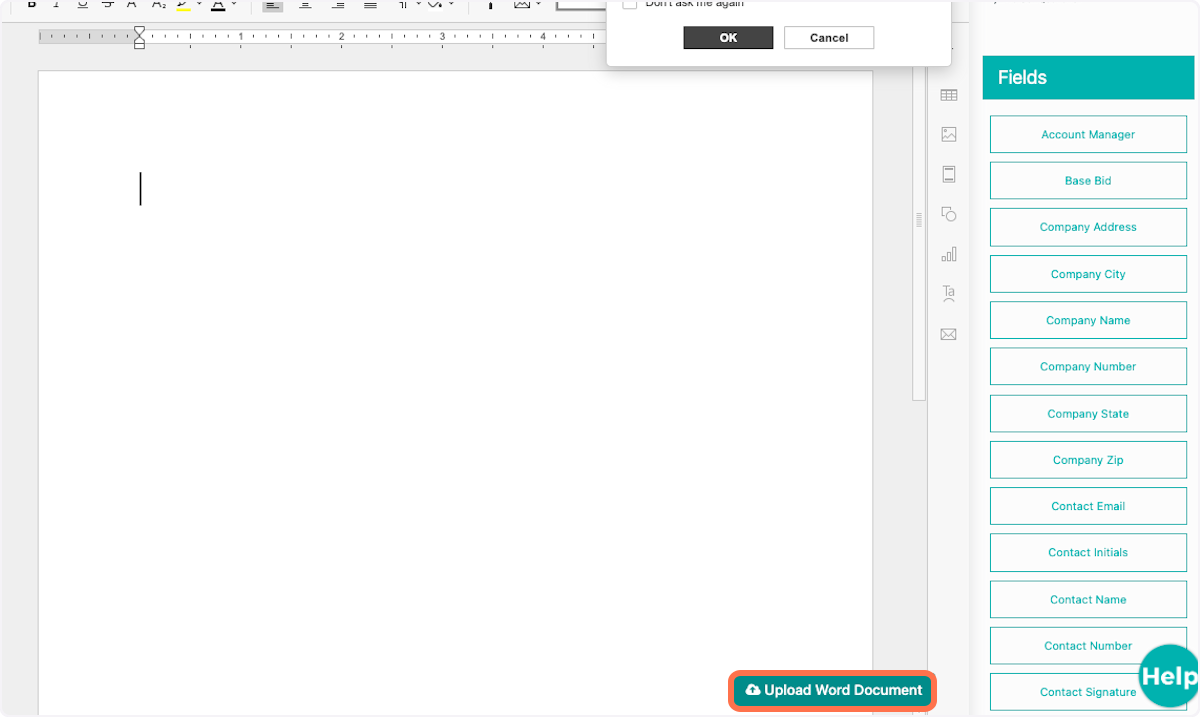 Upload a Word Document by selecting "Upload Word Document" in the bottom right corner. 