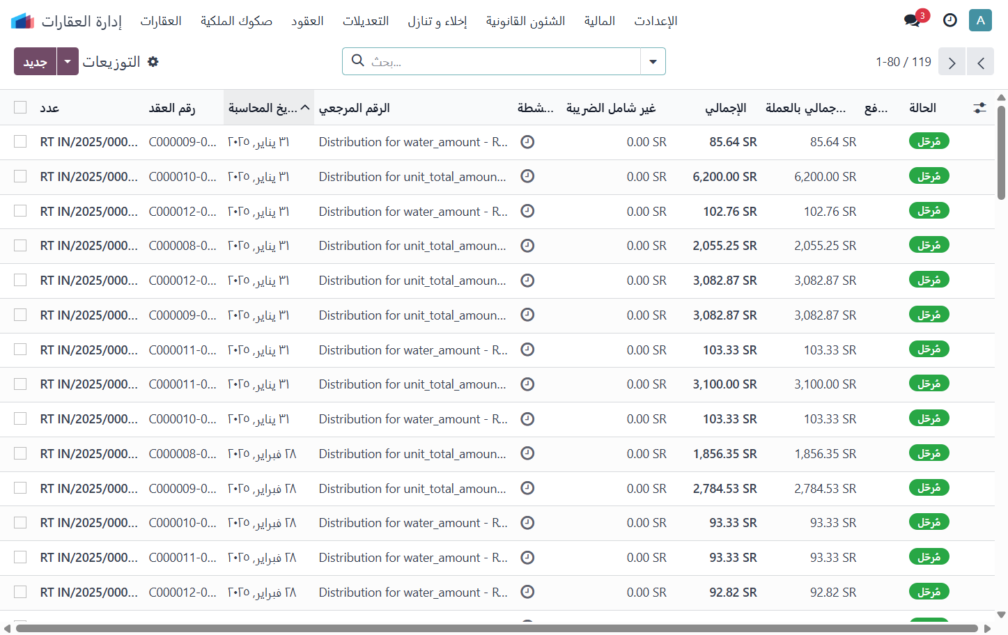 Click on كل قيود توزيع الايراد المقدم لكل عقود الإيجار