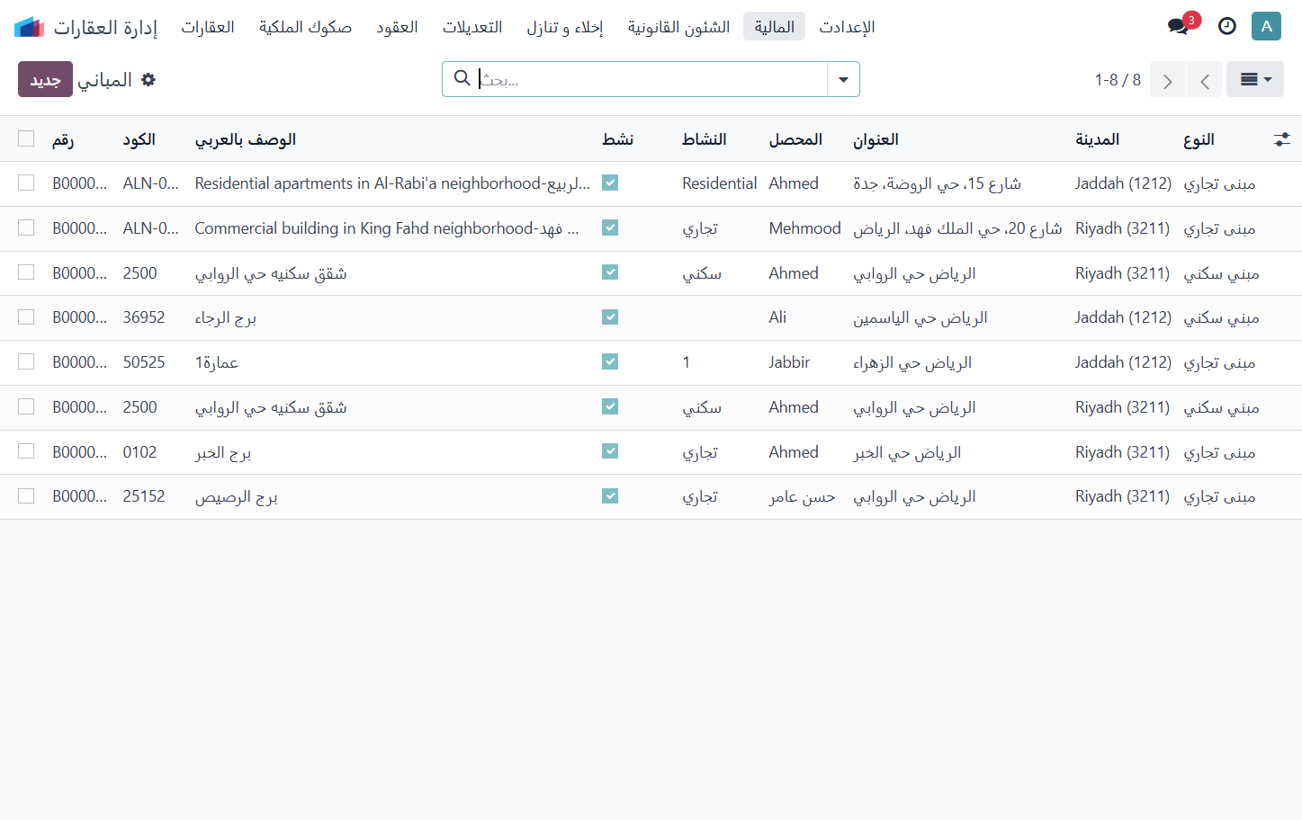 Click on المالية