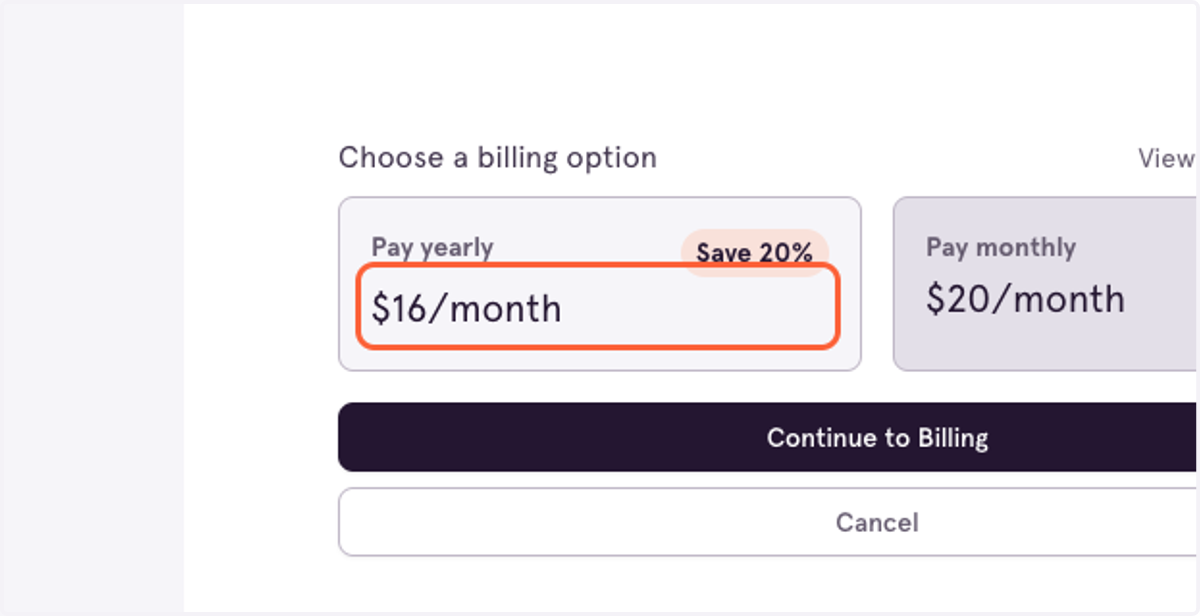 Click on $16/month