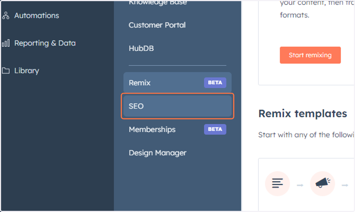 Click on SEO
