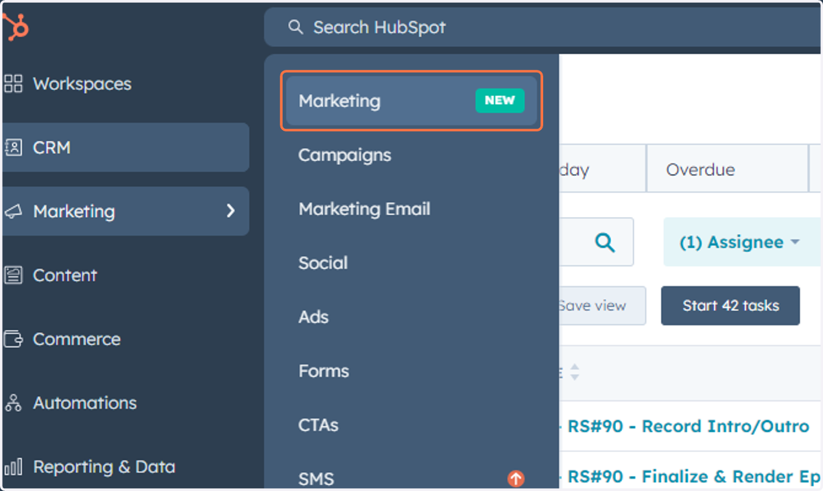 Click on Marketing…