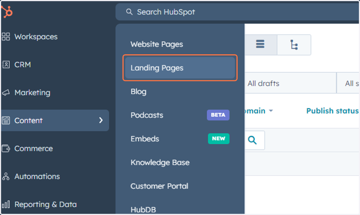 Click on Landing Pages
