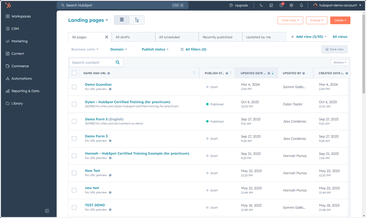 This is where you can access, manage and create Landing pages