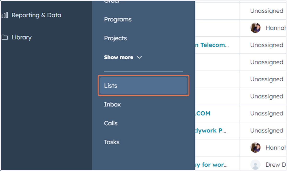 Click on Lists