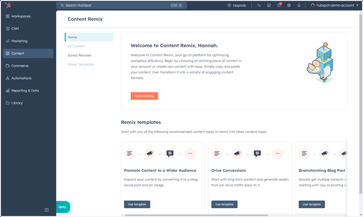 This is where you can access and remix content quickly and easily