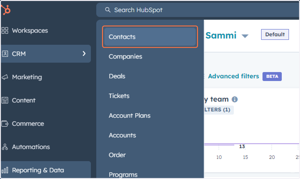 Click on Contacts
