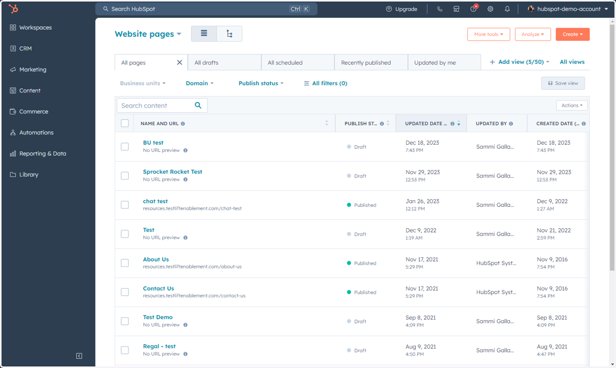 This is where you can access, manage and create Website pages