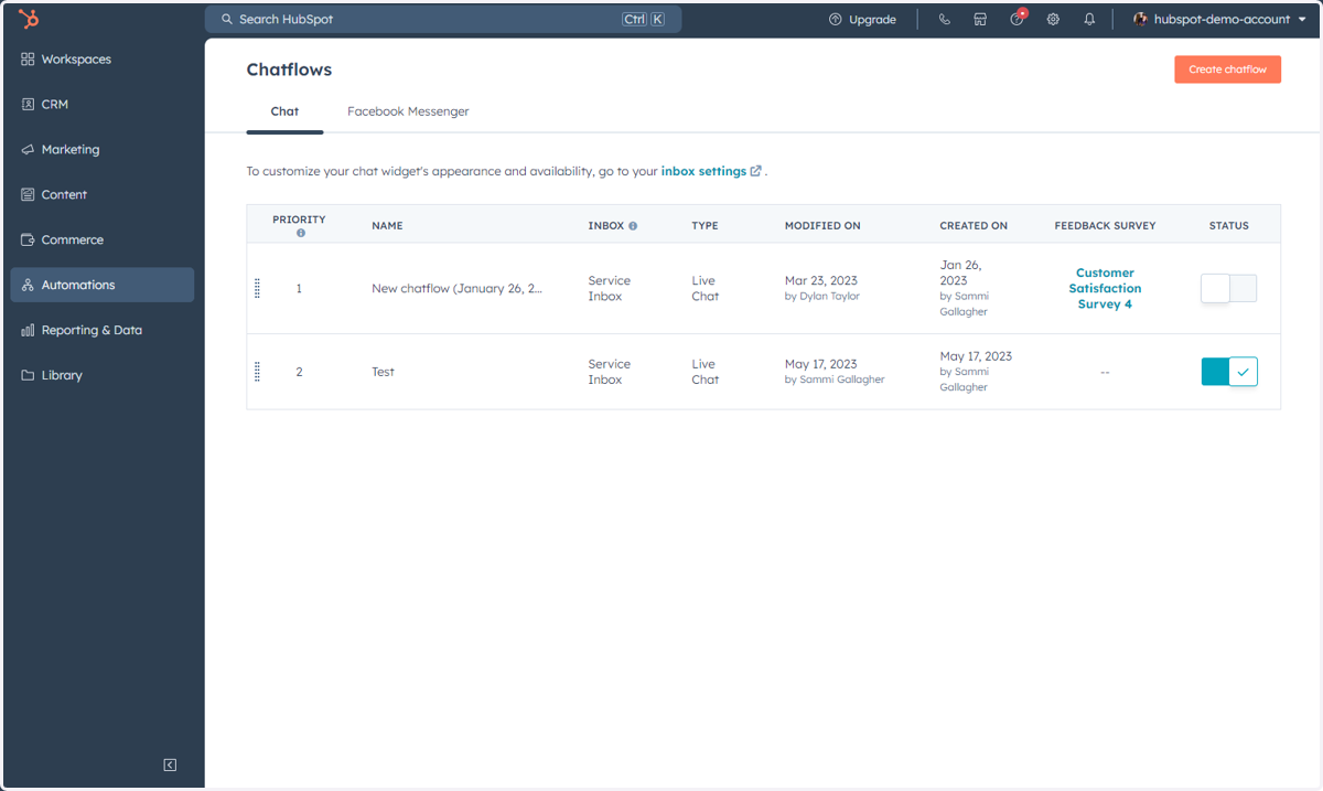 This is where you can access, manage and create Chatflows