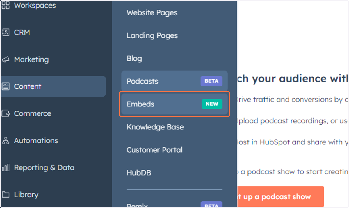 Click on Embeds…