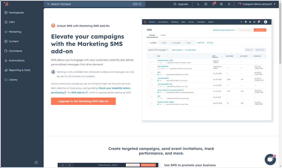 This is where you can access the SMS add-on