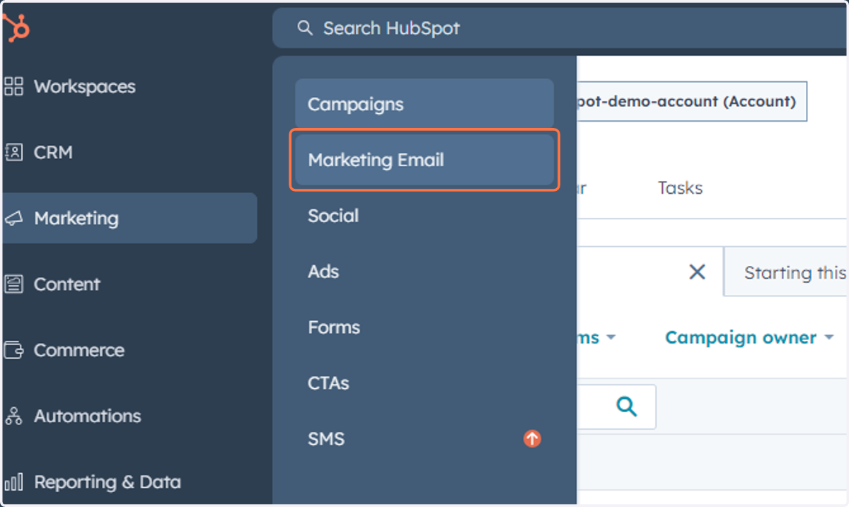 Click on Marketing Email