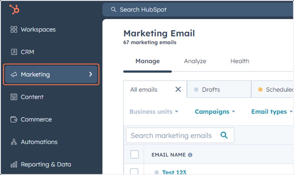 Click on Marketing