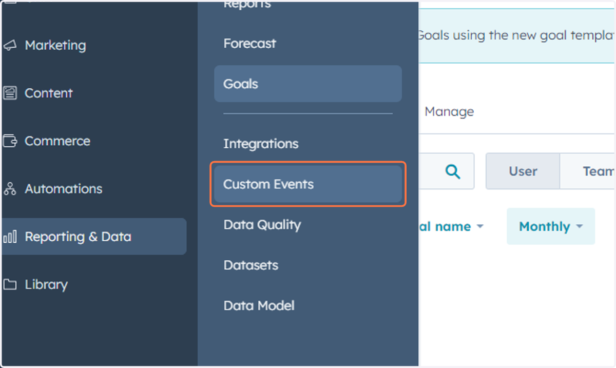 Click on Custom Events