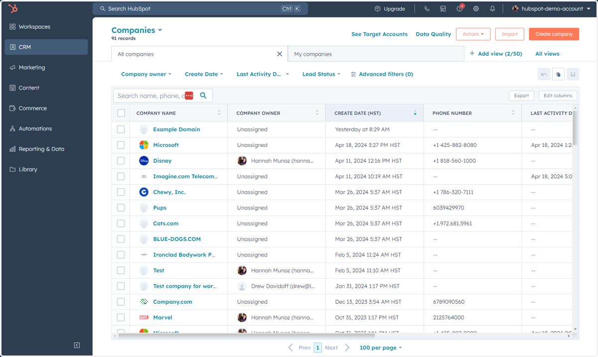 This is where you can access all of the Companies in your database