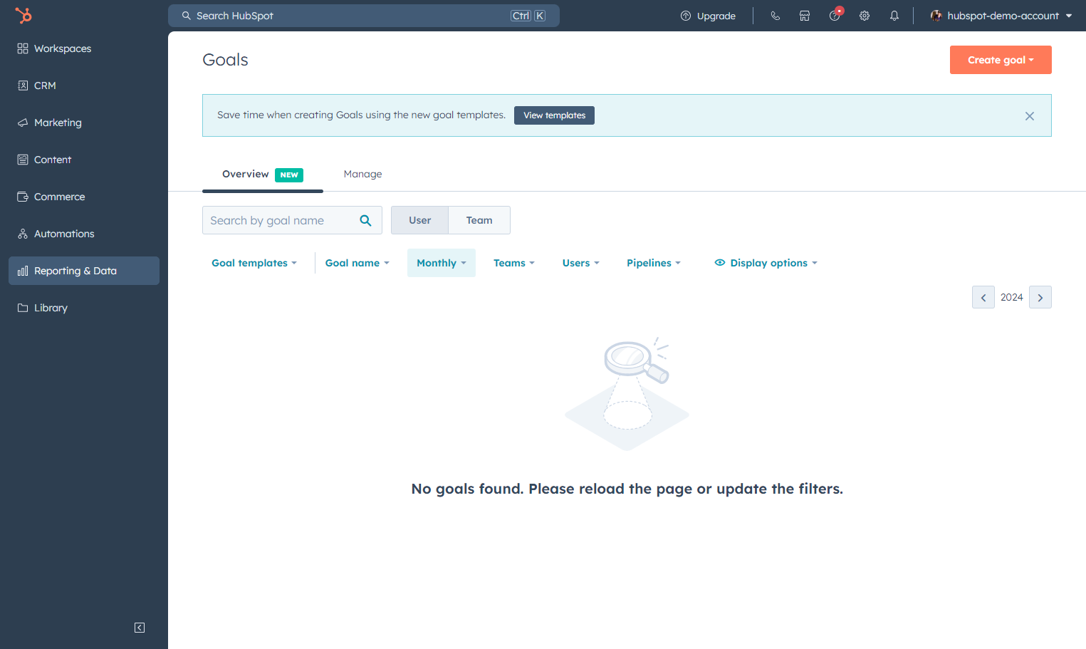 This is where you can access, manage and create Goals