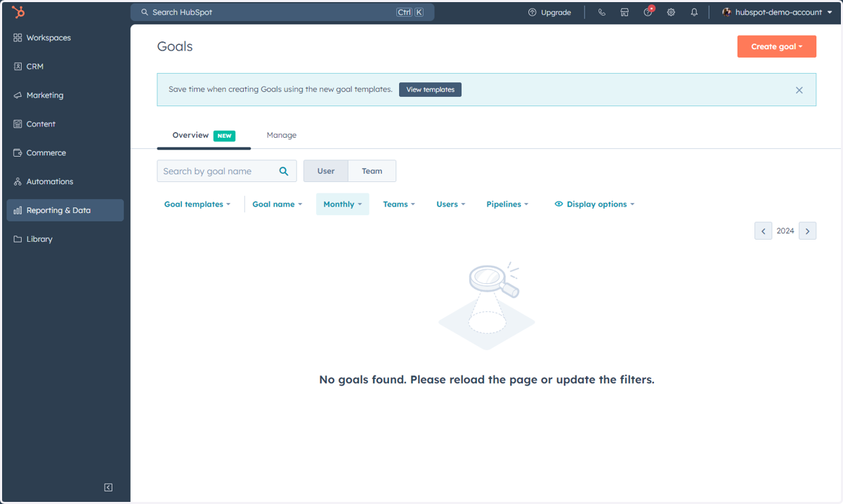 This is where you can access, manage and create Goals