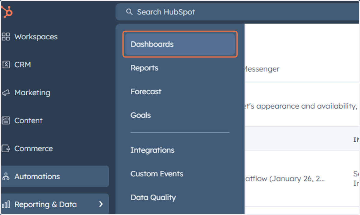 Click on Dashboards