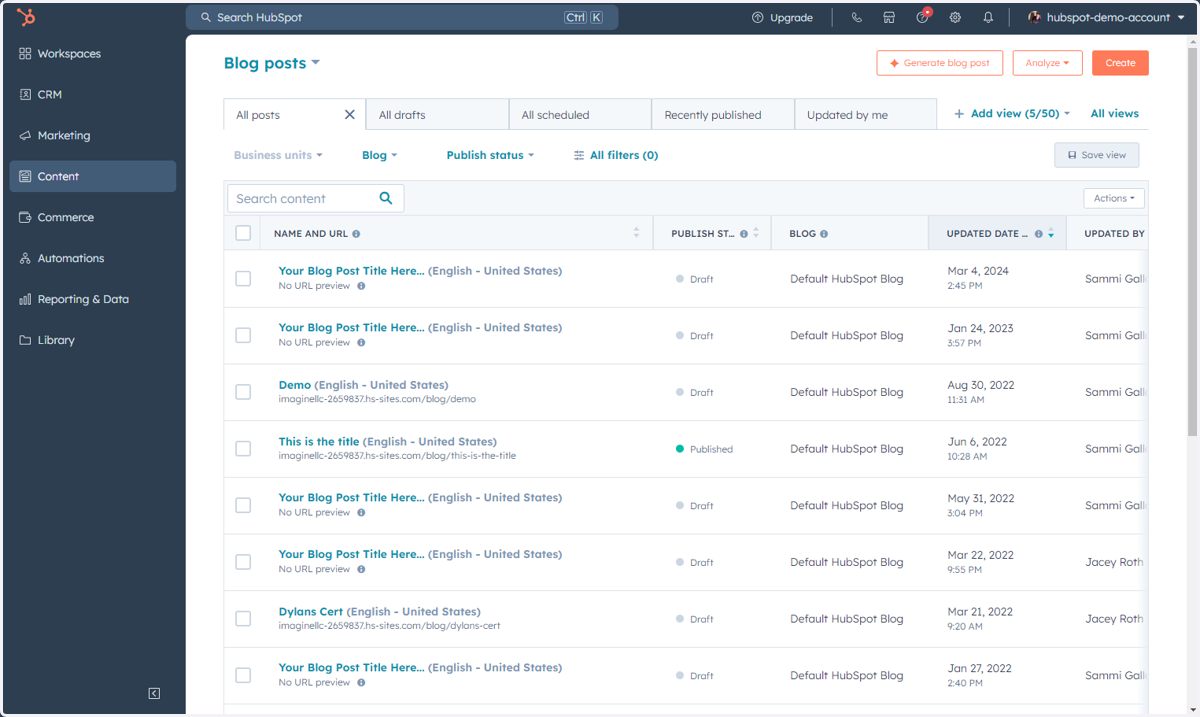 This is where you can access, manage and create Blog posts