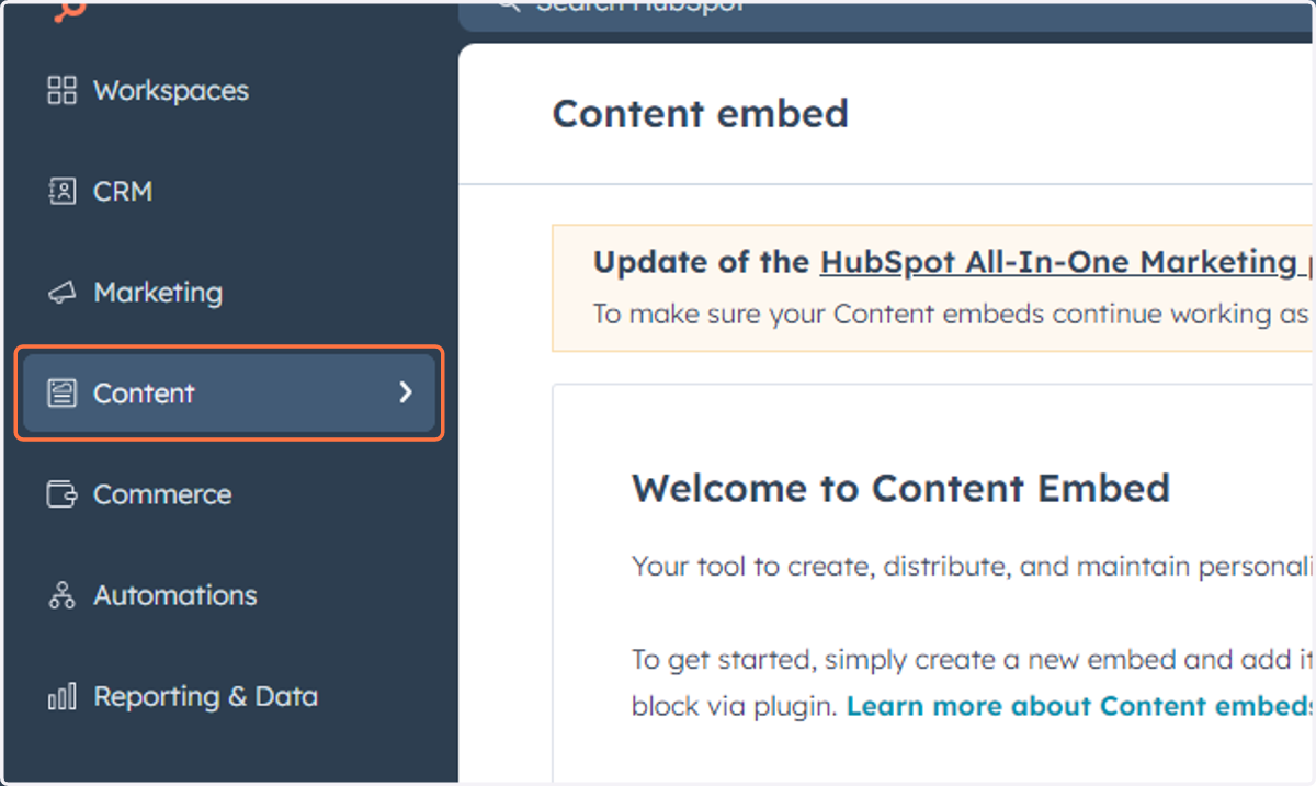 Click on Content