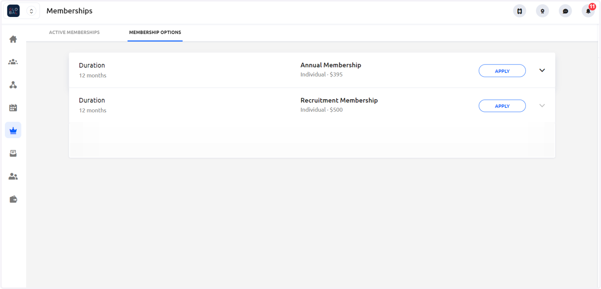 Review the different membership options available to you.