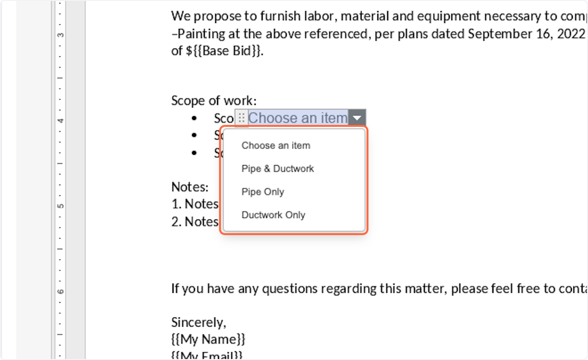 The proposal creator will now be able to select from a pre-defined list