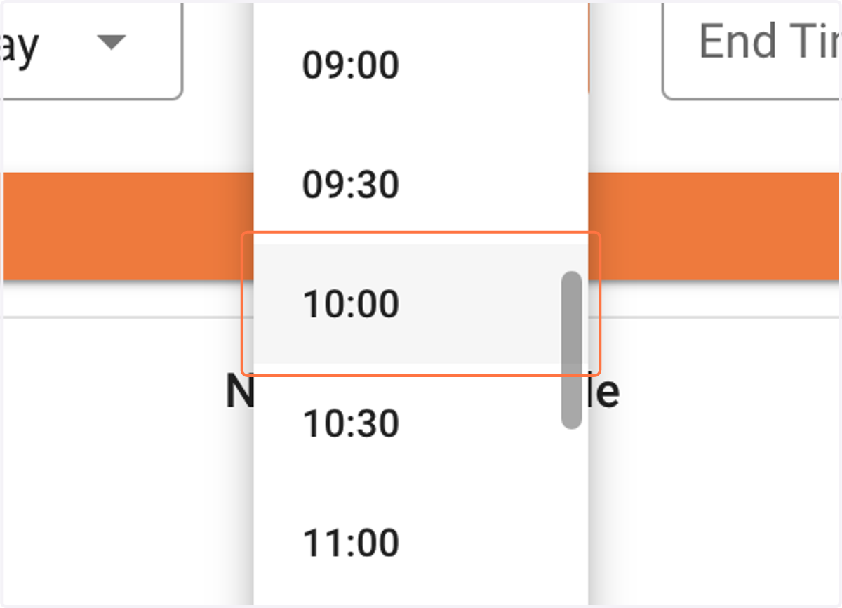 Select start time from the list