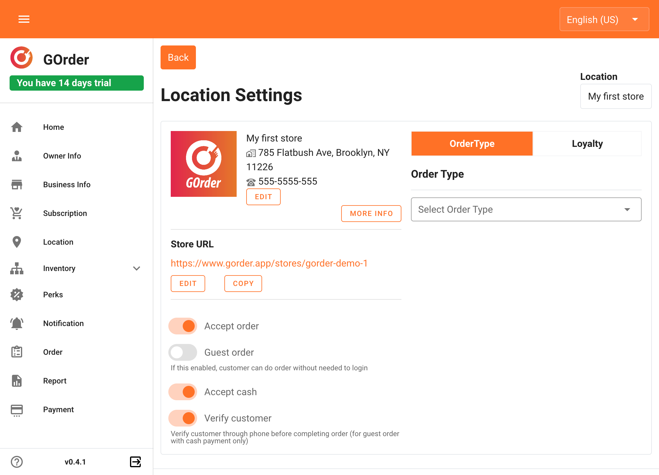 Click on OrderType