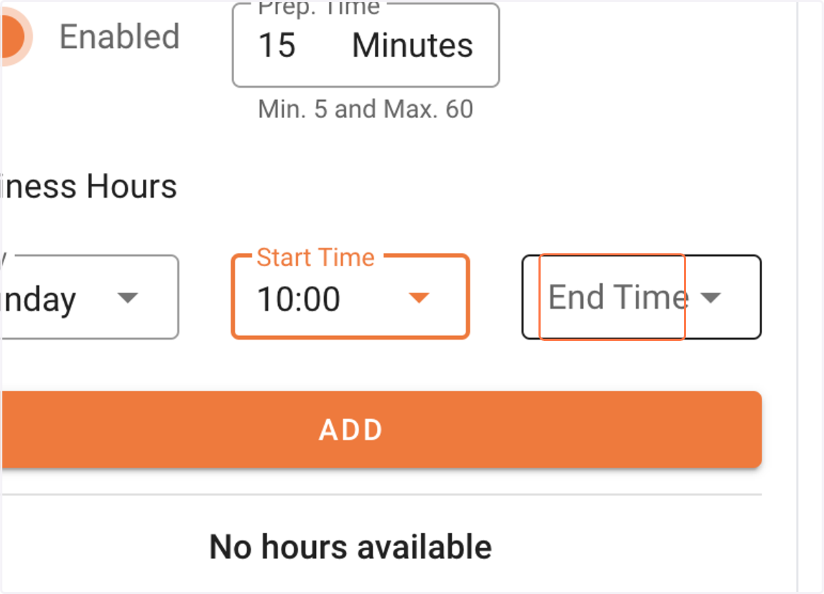 Click on end time