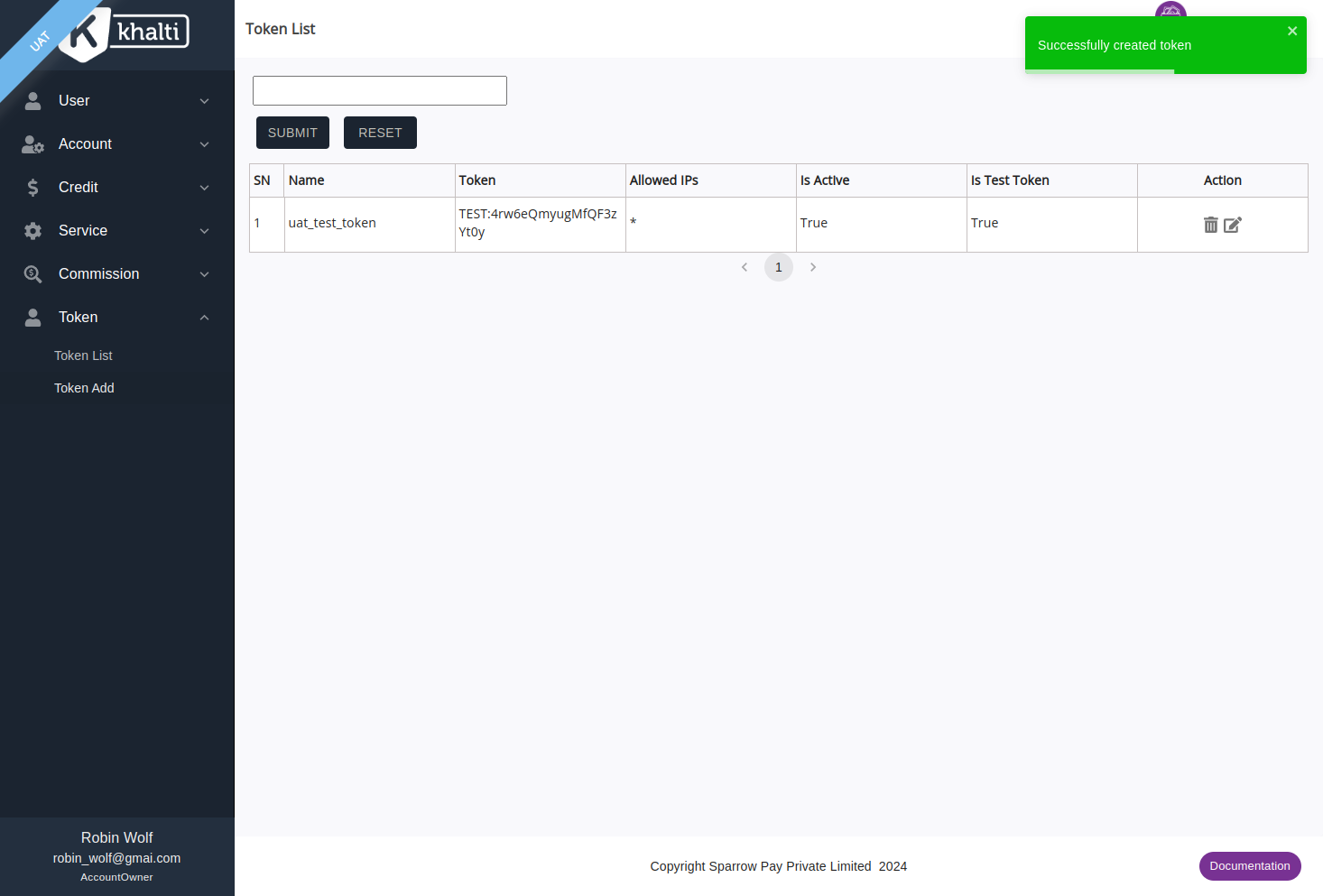 Verify the uat test token.