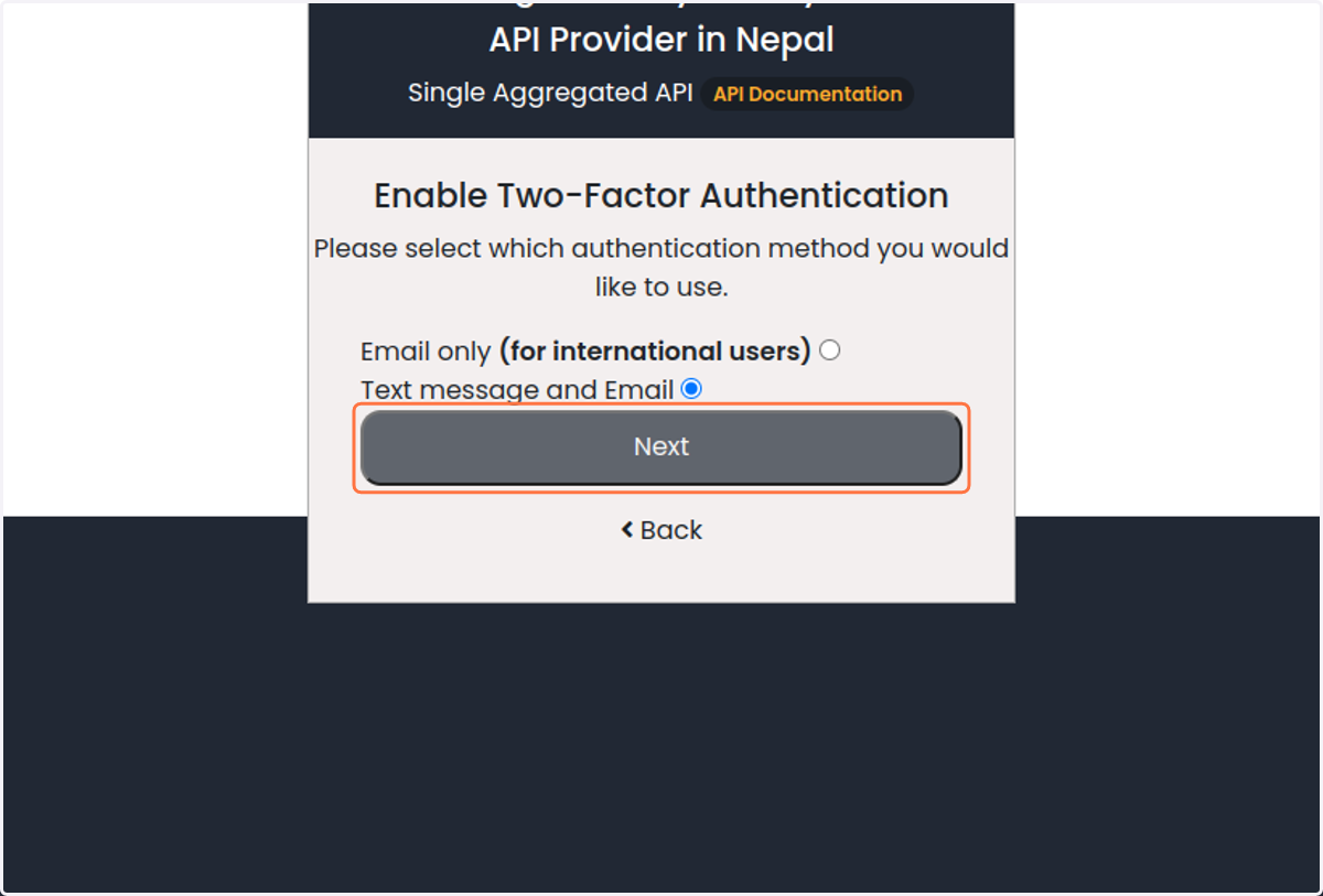 Choose OTP code method