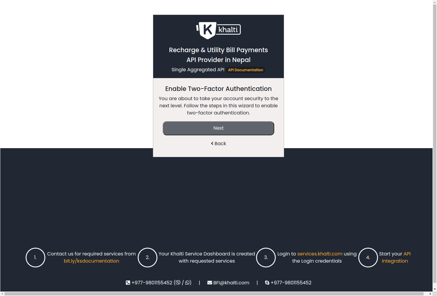 Enable two factor authentication. Click on Next