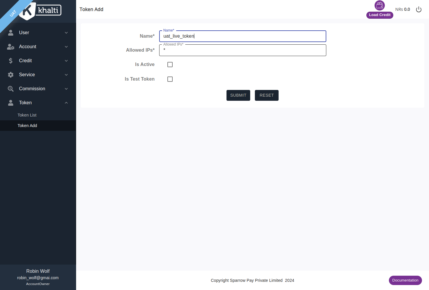 For uat live token