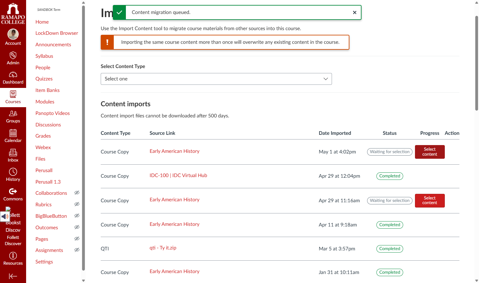 Click on "Select content".