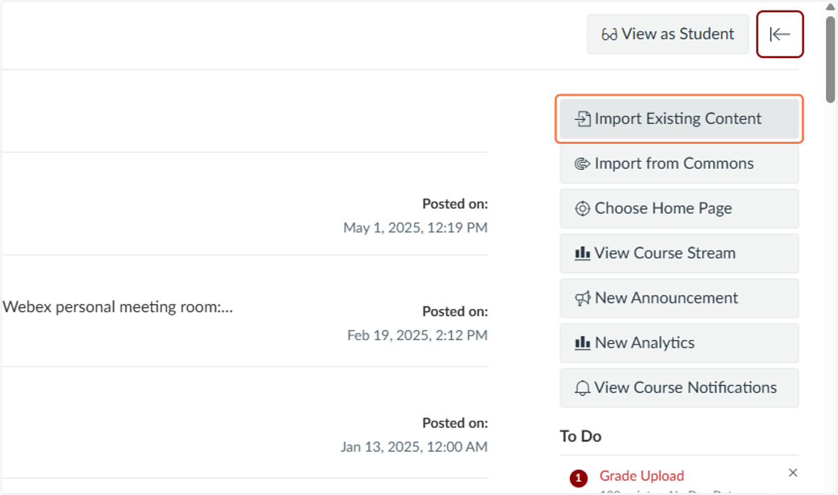Click on "Import Existing Content."