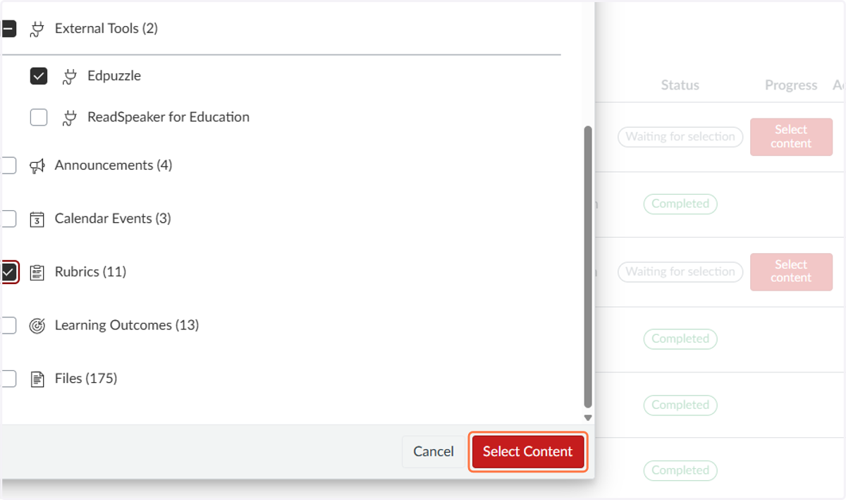 Click on "Select Content".
