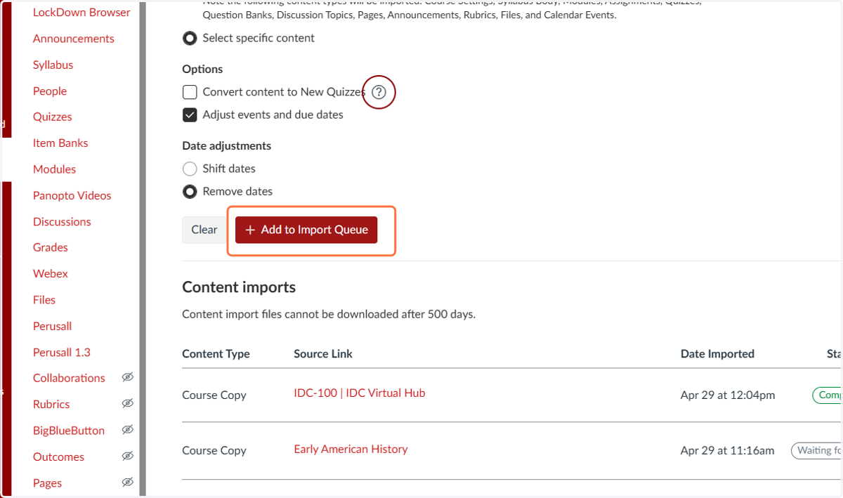 Click on 'Add to Import Queue'.