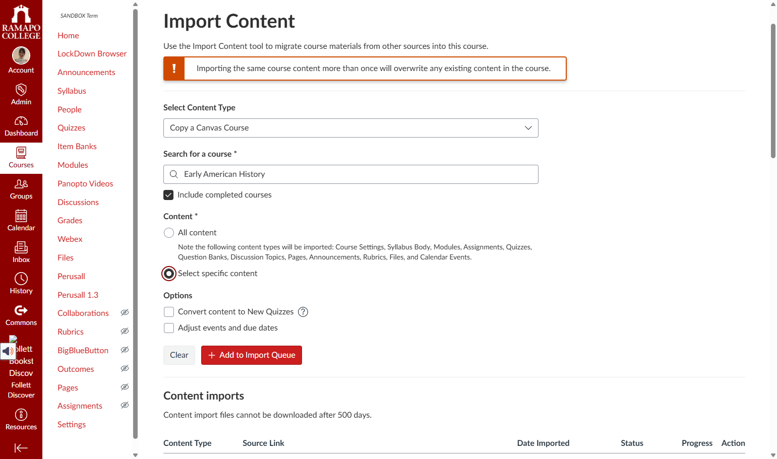 Choose the option to "Select specific content."