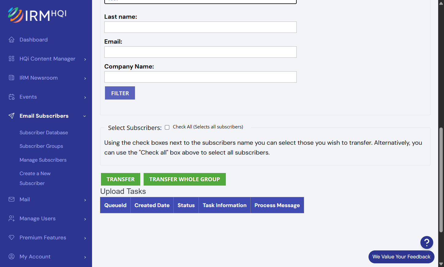 Fill in one of the fields, click "Filter" and the results (as shown below) will enable you to select the specific subscriber you can move.