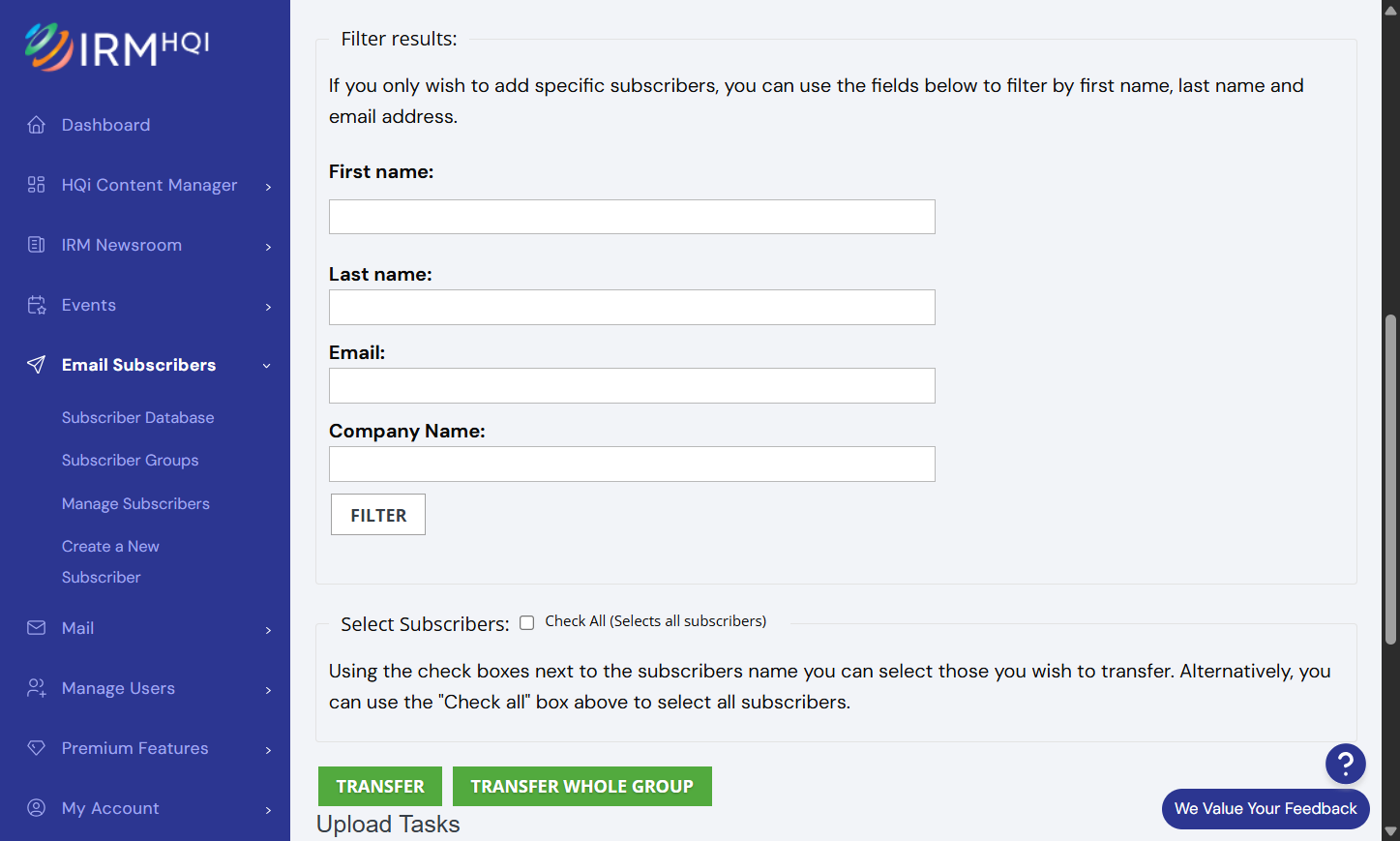 When the subscriber’s details appear at the bottom of the page, you can "Check All" to select all subscribers. Or you can choose users by ticking the check box near their name.