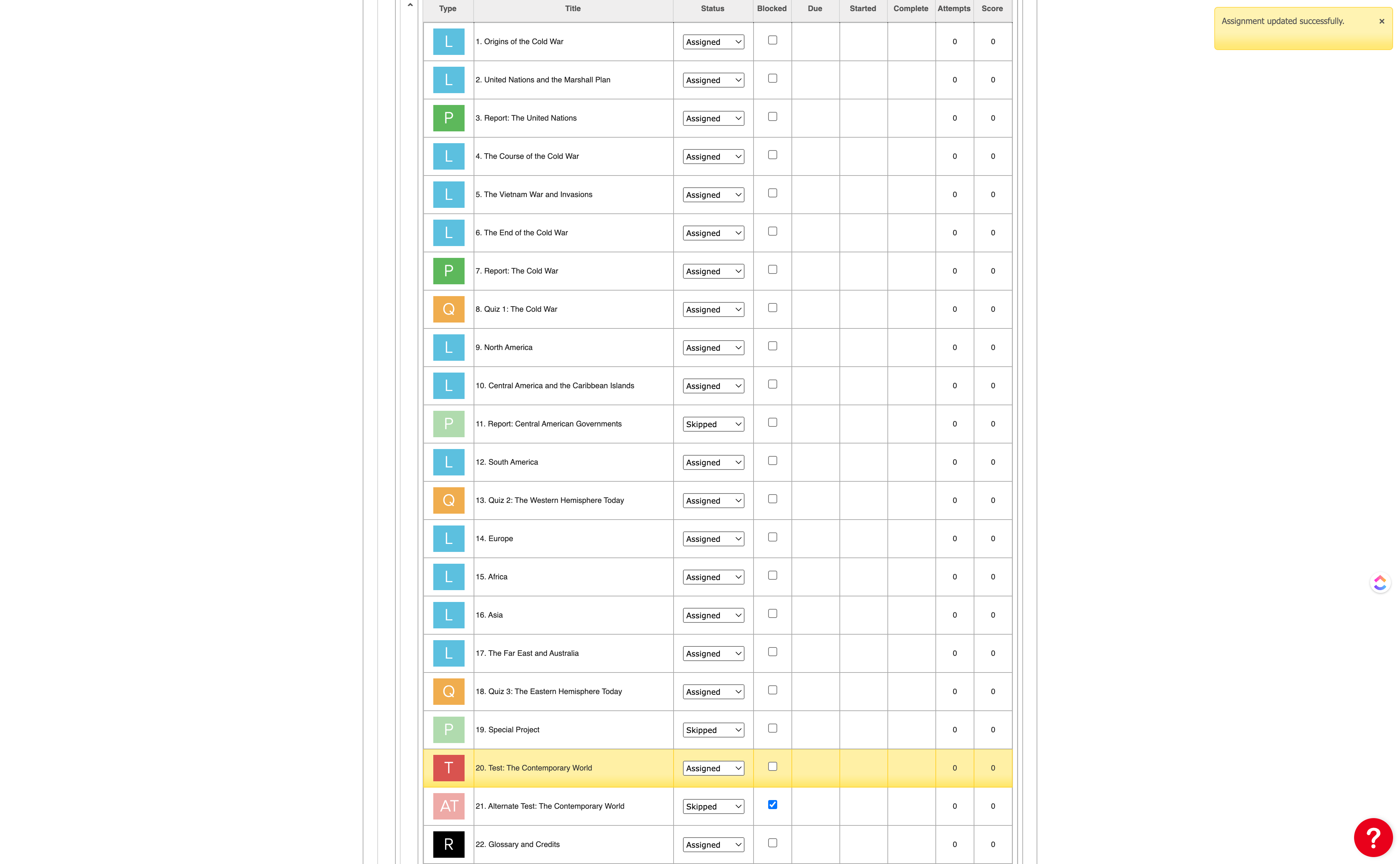 A yellow confirmation message will appear in the upper righthand corner of the page.