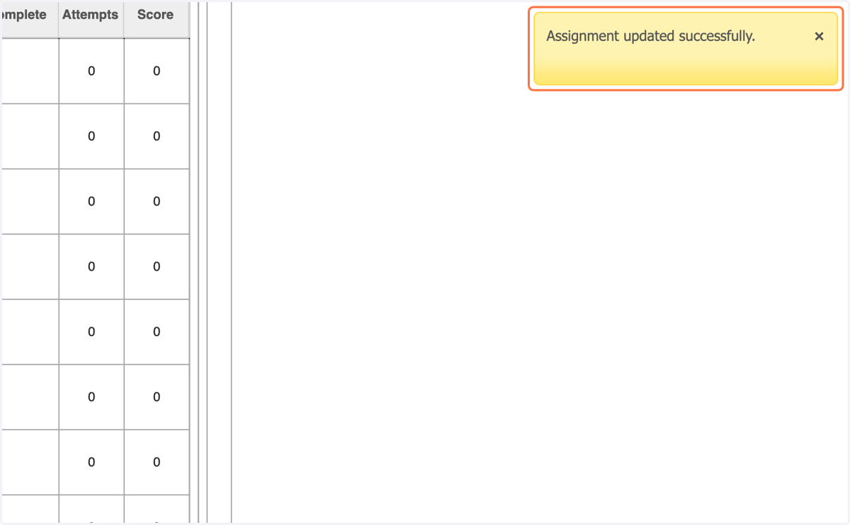 A yellow confirmation message will appear in the upper righthand corner of the page.