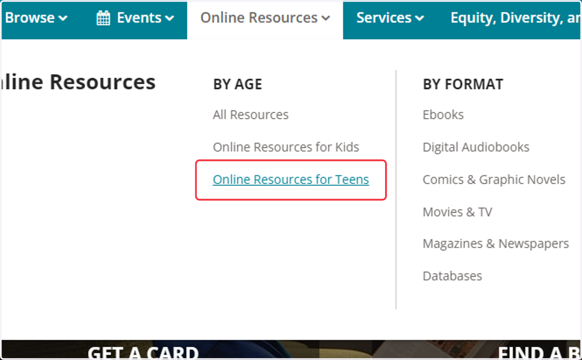 Click on Online Resources for Teens