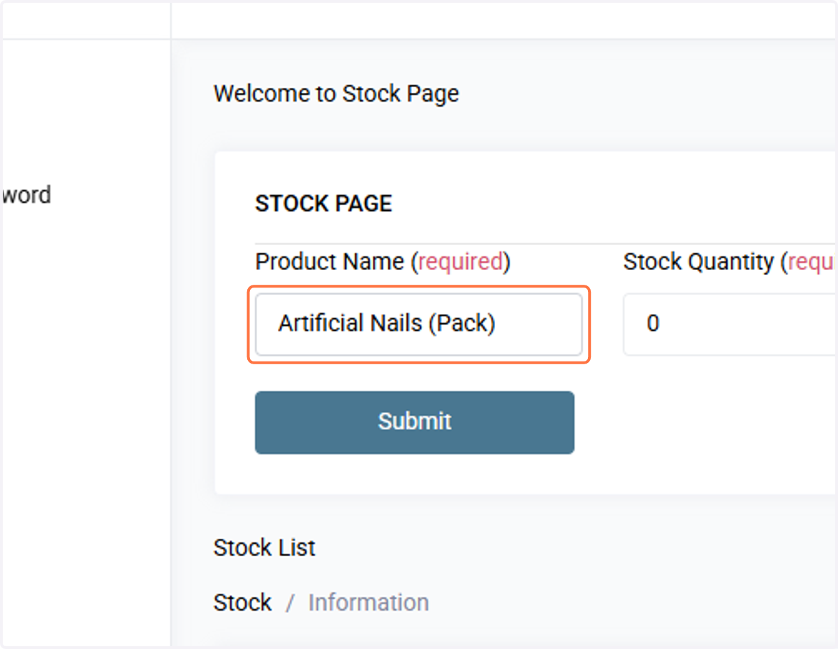Select item name to update it price or stock
