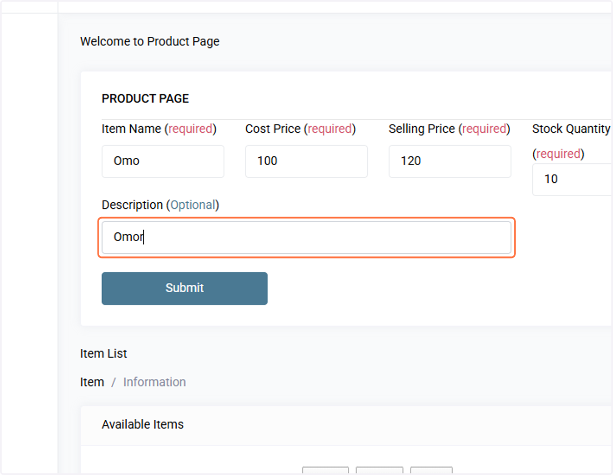 Provide description of the item